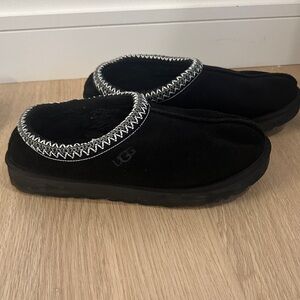 UGG Black Slippers with Gray Stitching